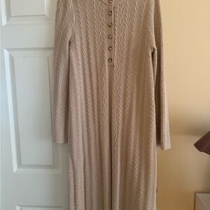Sezane Long Sleeve Knit Dress in Beige